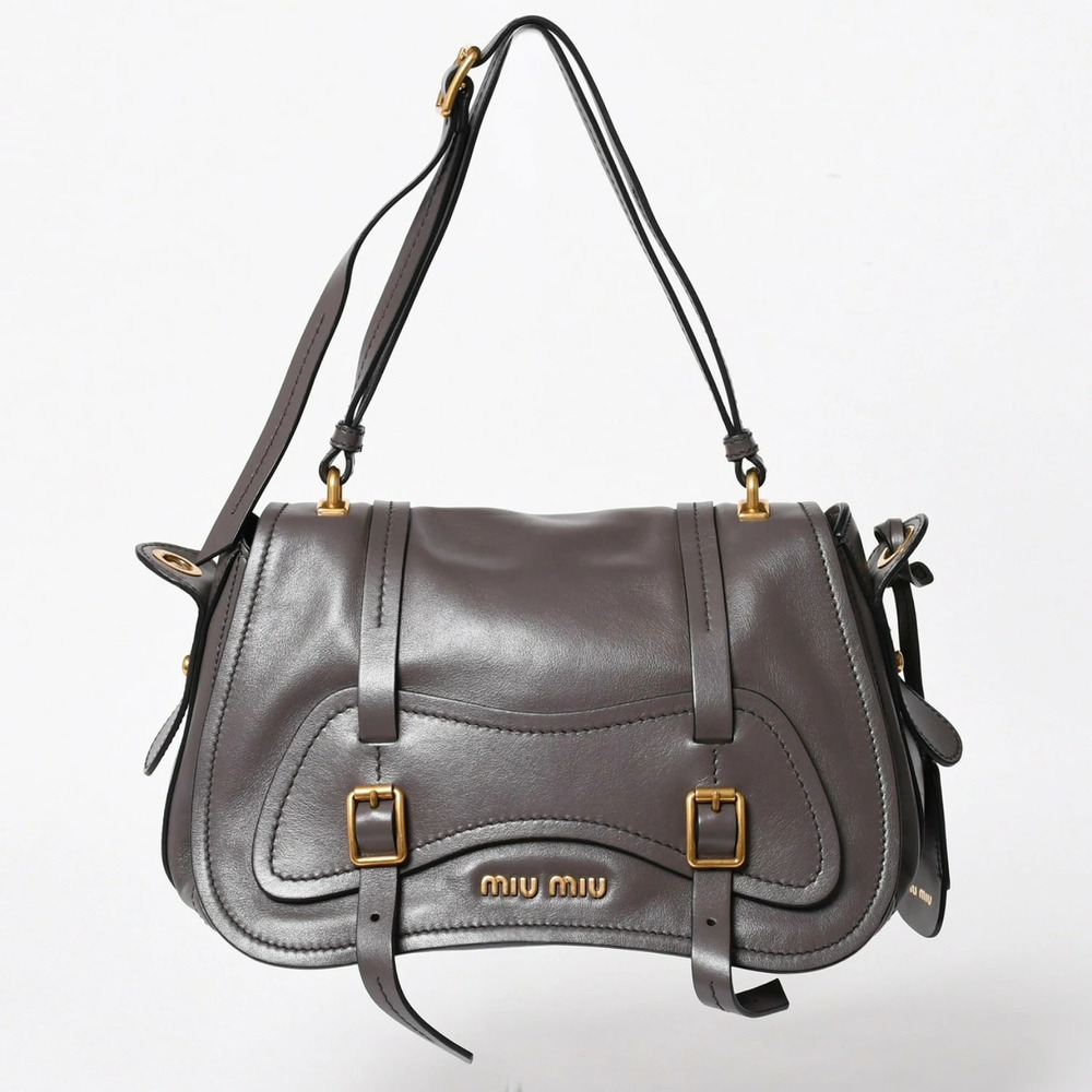 Miu Miu Grace Lux Calf Leather Smoke 2Way Shoulder Bag Gray